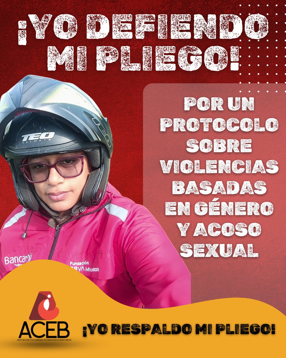 En el pliego de peticiones presentado por ACEB y <a href="/ASEFINCO/">ASEFINCO</a>  a Bancamía, exigimos un protocolo claro, eficaz y con enfoque de género.
Porque trabajar con dignidad también significa trabajar libres de violencia.
✊ ¡Yo defiendo mi pliego!
-
-
#yorespaldomipliego #sindicato #aceb