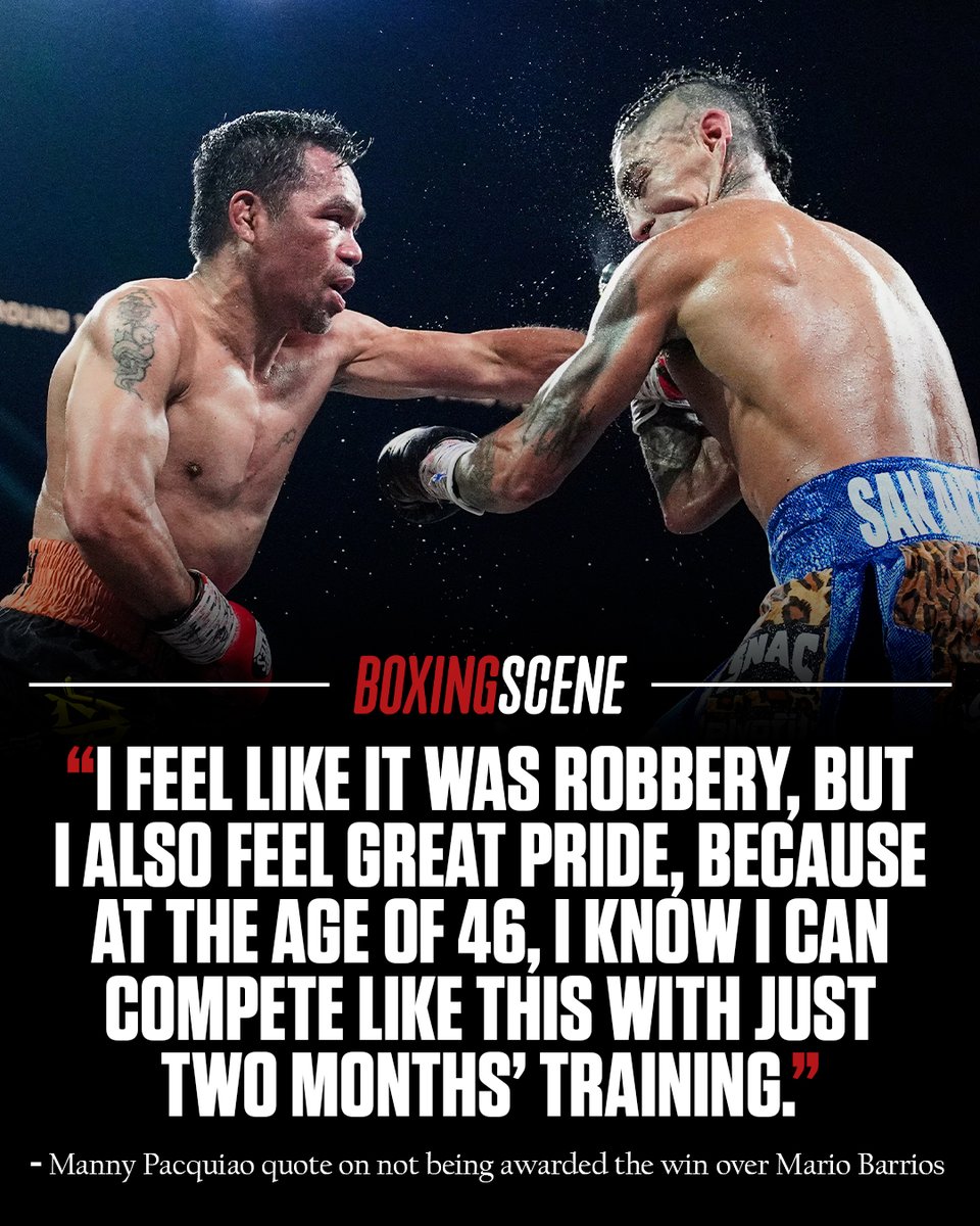 boxingscene's tweet image. Manny Pacquiao feels confident in his boxing career going forward 💪
Full story: ow.ly/Ecf050Wtvqt
#MannyPacquiao #MarioBarrios #Boxing #PacquiaoBarrios #BoxingNews