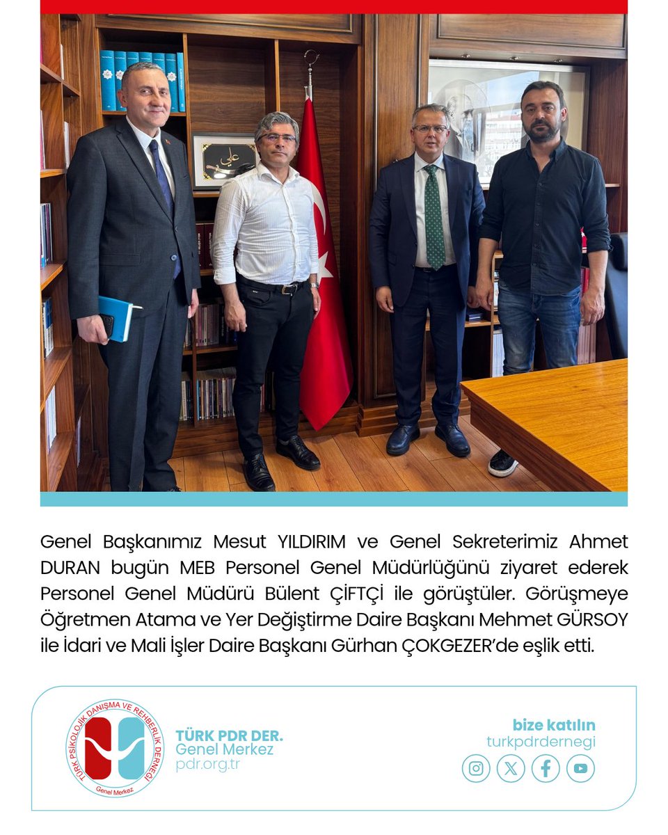 Psikolojik Danışman/Rehber Öğretmen Norm Kadro düzenlemesi için MEB Personel Genel Müdürlüğünü ziyaret ettik.

Genel Başkanımız Mesut YILDIRIM ve Genel Sekreterimiz Ahmet DURAN bugün MEB Personel Genel Müdürlüğünü ziyaret ederek Personel Genel Müdürü Bülent ÇİFTÇİ ile görüştüler.