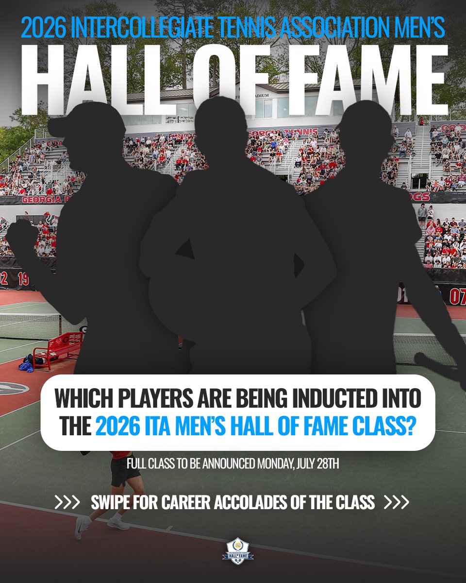 ITA_Tennis's tweet image. 7.28.25 👀
Which three former collegians are headlining the 2026 ITA Men's Hall of Fame class? 🤔
#WeAreCollegeTennis