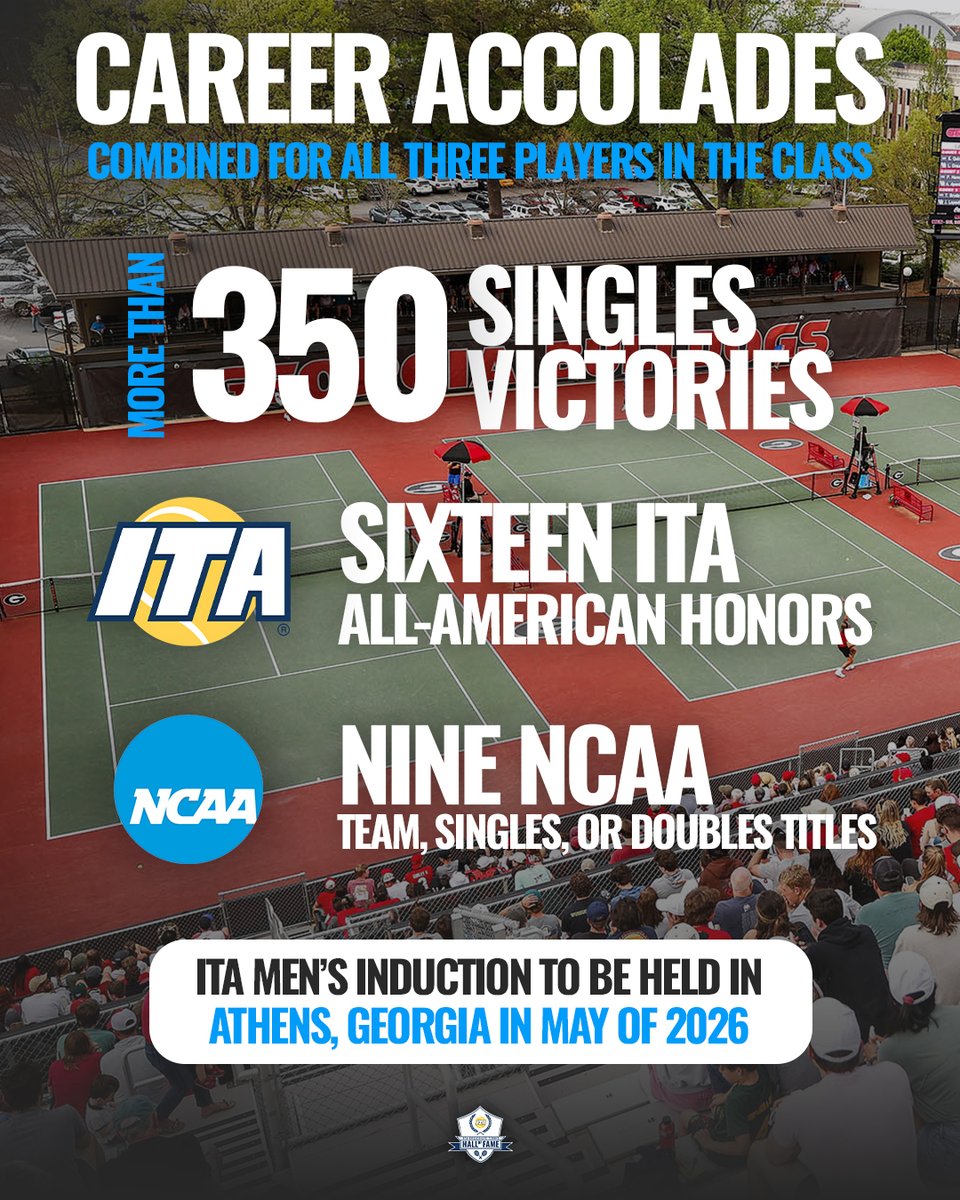 ITA_Tennis's tweet image. 7.28.25 👀
Which three former collegians are headlining the 2026 ITA Men's Hall of Fame class? 🤔
#WeAreCollegeTennis