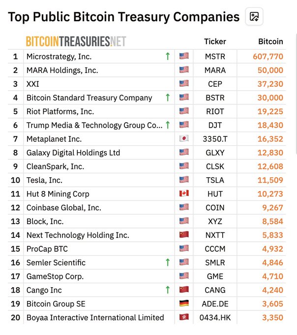 Top Public Bitcoin Treasury Companies 2025