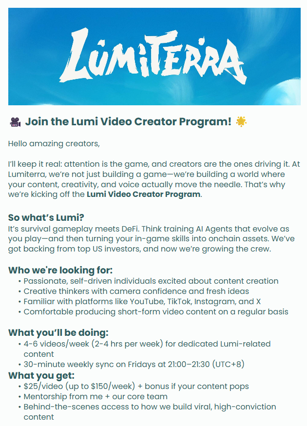 ImatigerNFT's tweet image. I want to EMPHASIZE the importance of this program   ---   🟨 &quot;Lumiterra Video Creator Program&quot; 🟨

Many people may not have noticed the video creator program that Lumiterra announced today. I carefully reviewed the details of this program, and I think it’s a very important step…