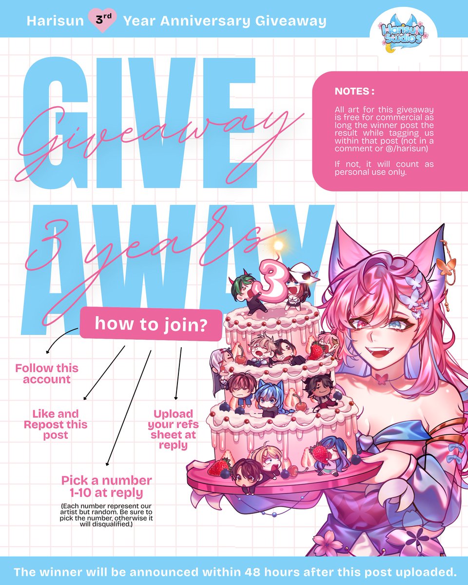 HarisunStudios's tweet image. ✨10 WINNER GIVEAWAY ✨
This is our biggest giveaway until now, so JOIN NOW xD
3rd Year Anniversary for Harisun and we won't be here without each one of you guys 😭
We're really thank you for all your trust and support until now ❤️
Let's get to it about how to join :
1. Follow…