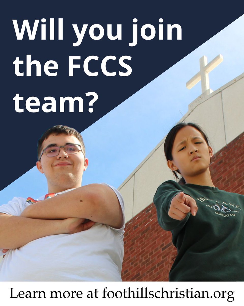 Foothillsfalcon's tweet image. Foothills Community Christian School is looking for employees who acknowledge Jesus Christ as their Lord and Savior, sincerely love children, view serving in Christian education as a calling, and fully embrace the school's Statement of Faith.
Learn more: foothillschristian.org/about/employme…