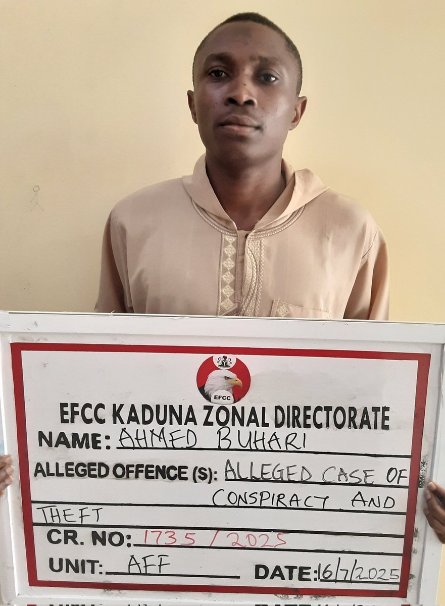 officialEFCC's tweet image. Kaduna Court Jails Four for Fraud
The Kaduna Zonal Directorate of the Economic and Financial Crimes Commission, EFCC has secured the conviction and sentence of Sadi Zangina, Ahmed Buhari, Khalifa Muazu Aliyu and Olasode Abdulganiu before Justice R.M.Aikawa of the Federal High…