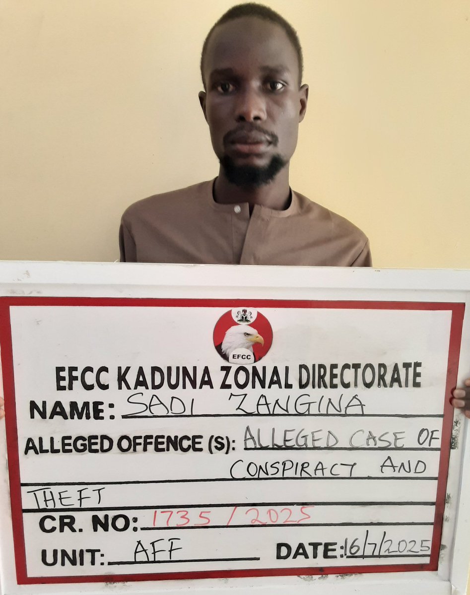 officialEFCC's tweet image. Kaduna Court Jails Four for Fraud
The Kaduna Zonal Directorate of the Economic and Financial Crimes Commission, EFCC has secured the conviction and sentence of Sadi Zangina, Ahmed Buhari, Khalifa Muazu Aliyu and Olasode Abdulganiu before Justice R.M.Aikawa of the Federal High…