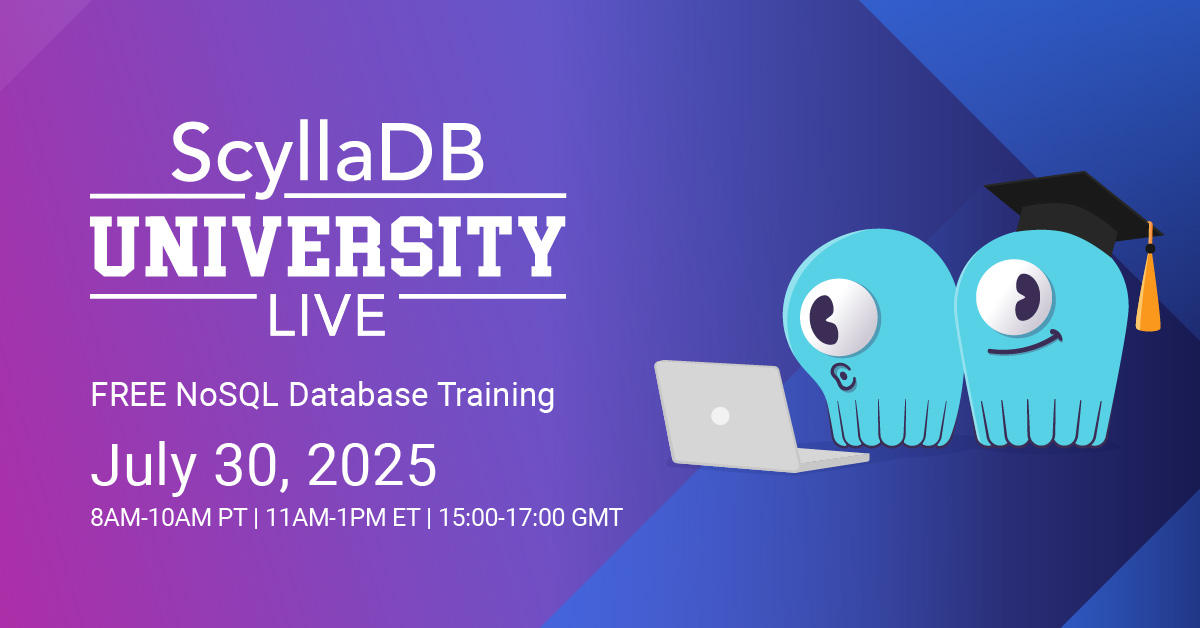 ScyllaDB's tweet image. Our lead engineers and architects are ready to share exclusive new #ScyllaDB database content during our interactive live training on July 30. We offer two tracks, Essentials and Advanced Topics and Integrations, and there is no on-demand equivalent. ow.ly/RjKQ50WjSRX