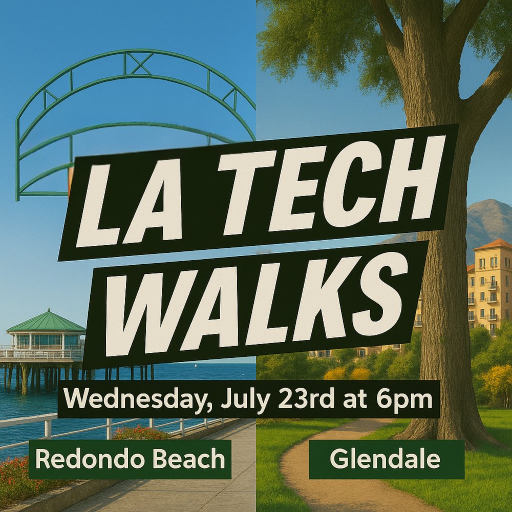 🌴 Happening TOMORROW — Wednesday, July 23rd!
WeAreLATech is bringing community together with TWO Tech Walks in:

📍 Glendale
📍 Redondo Beach
Expect local vibes, brilliant convos, and real connections with fellow founders, engineers, designers, and investors near you.

—

👤