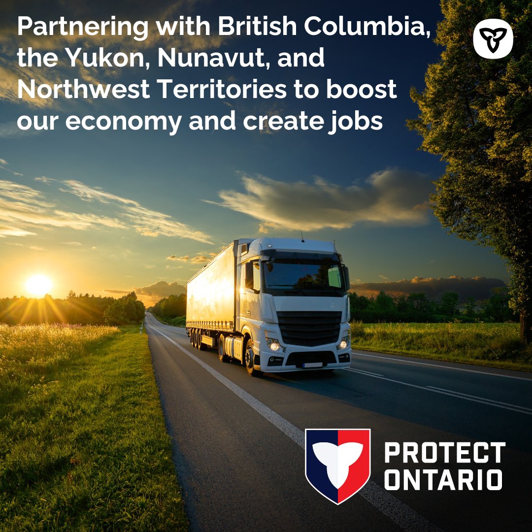 Strong partnerships have never been more important in building a resilient Canadian economy.

Ontario continues to lead the way in breaking down internal trade barriers by signing new agreements with BC and Canada’s three territories.

🔗: news.ontario.ca/en/release/100…