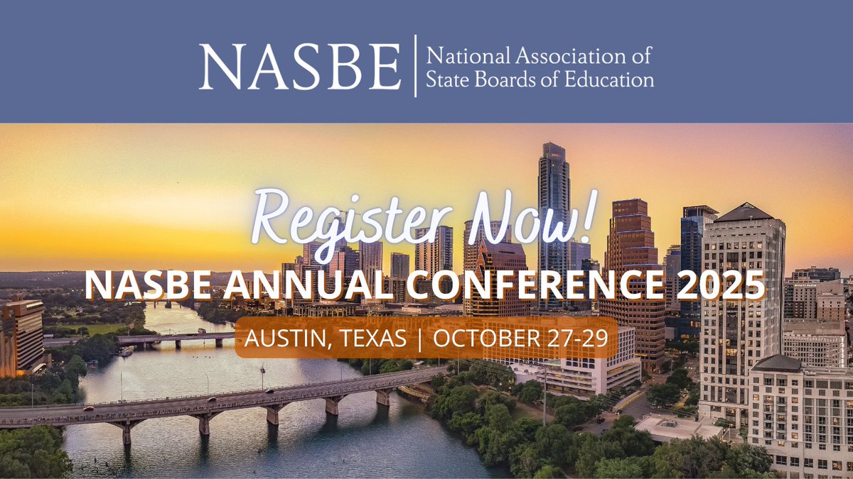 Registration is NOW OPEN for NASBE’s Annual Conference — the premier event for state board of education members! Join us Oct. 27–29 in Austin, TX. Early bird rates available! ##NASBE25 nasbe.org/event/annual-c…