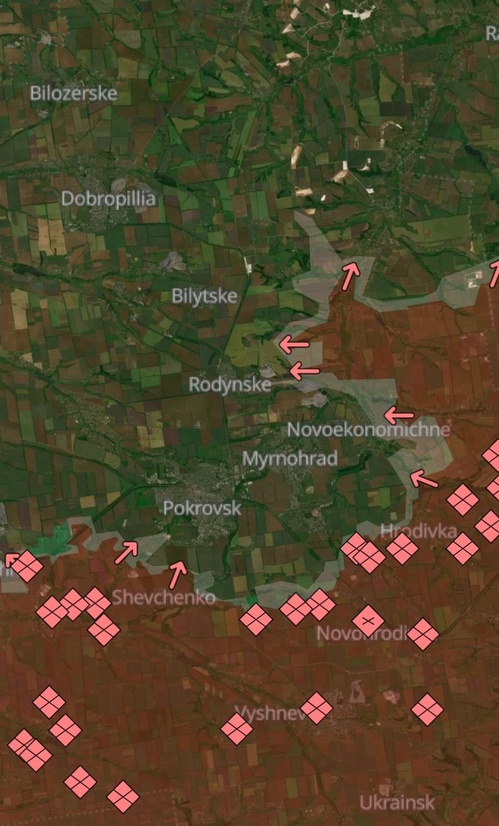 MaximKipish's tweet image. Pokrovsk Front Update – 22 Jul
Heavy, grinding combat along the Pokrovsk axis. Russian forces keep pushing from multiple approaches (Udachne, Novoekonomichne area, Shevchenko salient) using small assault groups on motorcycles/vehicles and infantry infiltration through tree lines.…