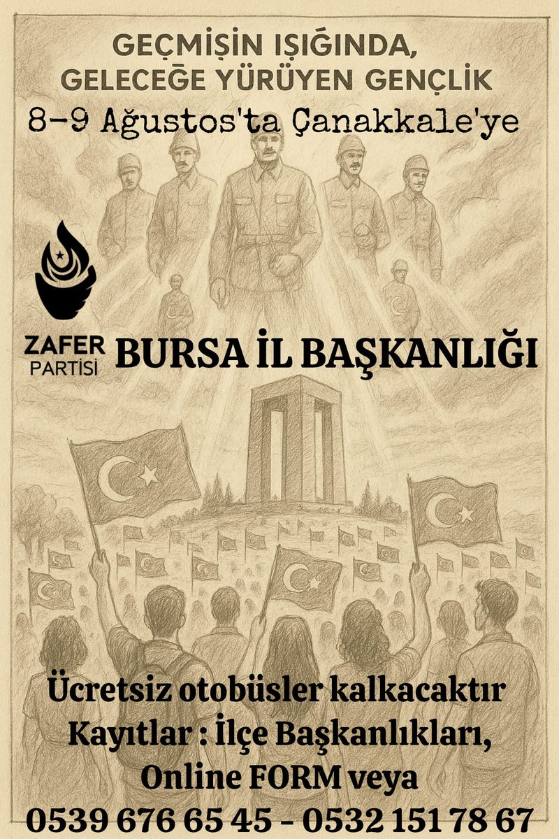 🎖️ 57. Alay’ın İzinde, Zafer’e Yürüyüş Başlıyor! 🇹🇷

Zafer Partisi olarak geleneksel hale getirdiğimiz 57. Alay Anma ve Yürüyüş Etkinliğimize tüm dava arkadaşlarımızı davet ediyoruz!

📍 8 Ağustos Cuma Akşamı, 57. Alay’ın şehit düşmeden önceki son gecesini, onların yattığı