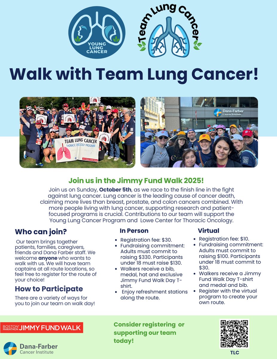 Florez_Lab's tweet image. 🫁 Support Team Lung Cancer!
Donate and walk with us in the #JimmyFundWalk on Oct 5 to fight lung cancer - the deadliest cancer in the U.S.
Funds go to the Young Lung Cancer Program + Thoracic Oncology at @DanaFarber
➡️ danafarber.jimmyfund.org/site/TR?team_i…
#LungCancerAwareness