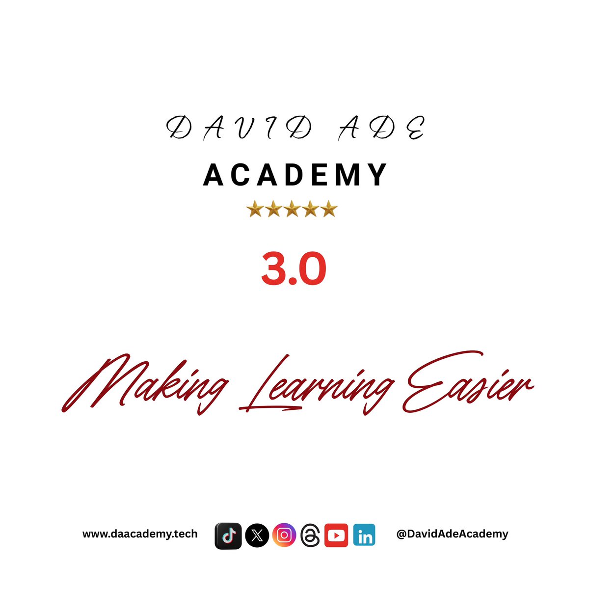 DavidAdeAcademy's tweet image. We are happy to announce that we will be taking the Academy in a new direction. One that is fully focused on making learning easier for our students. 

This is how we plan to achieve that:

👉 We will launch our e-learning portal to make courses available 24/7. This will make it…