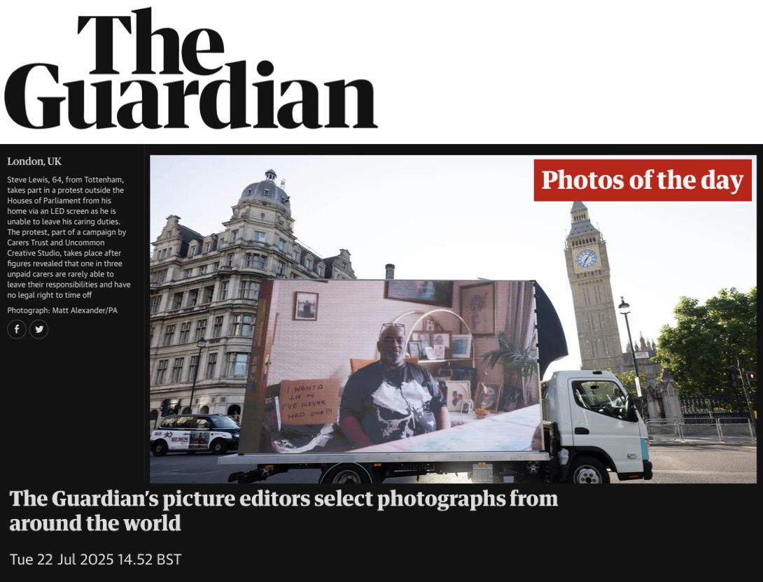 uncommon_studio's tweet image. 'Protest From Home, a campaign by @CarersTrust & Uncommon, takes place after figures revealed that 1 in 3 unpaid carers are rarely able to leave their responsibilities & have no legal right to time off.'
.
The @Guardian x Photos of the Day 🔥⬇️
theguardian.com/uk-news/galler…