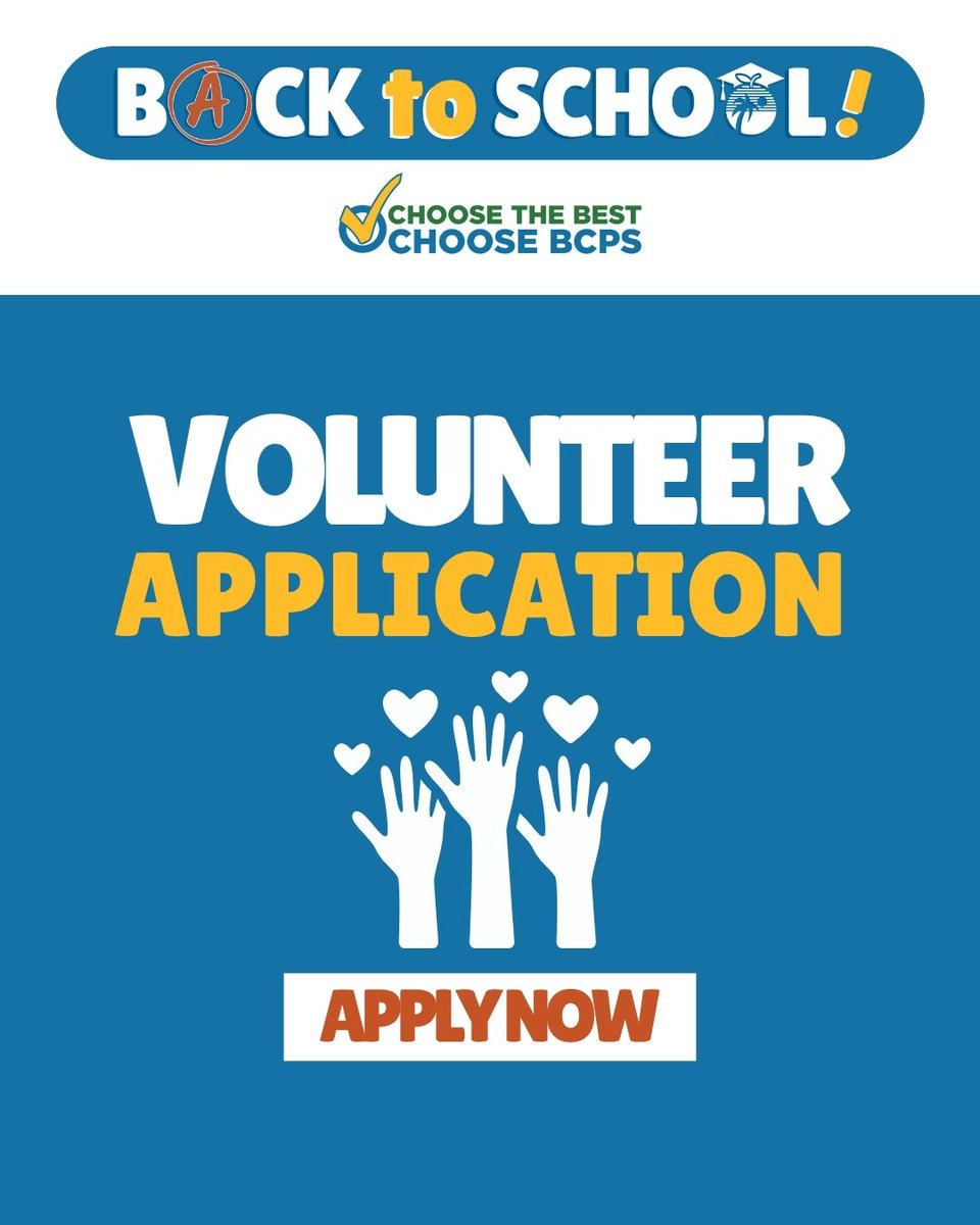 The 2025/26 BCPS Volunteer Application is open! Want to make a difference in your community? Become a Broward County Public Schools volunteer.

✅Non-employees must apply
 🚫Charter/Private? Contact the school
 📲 Apply now: browardschools.com/volunteer