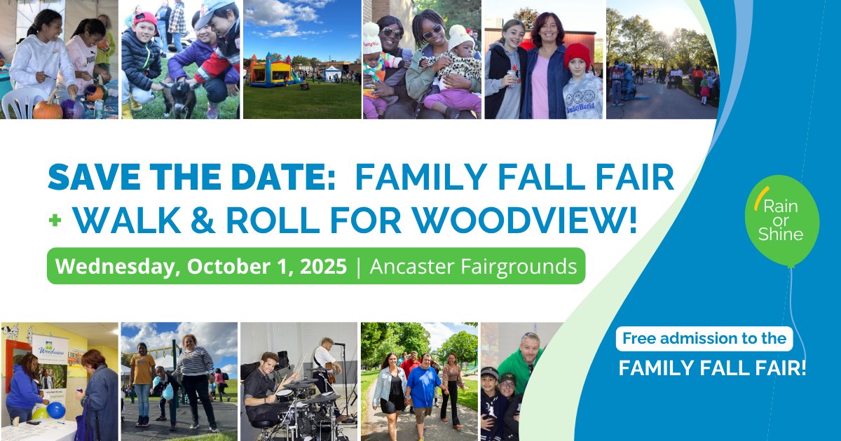 WoodviewMHAS's tweet photo. 🎉 Save the Date! Woodview turns 65! 💙  

Join us Oct 1 at Ancaster Fairgrounds for our Family Fall Fair + Walk &amp; Roll for Woodview! 🎪🎶🚶‍♂️

🎈  Family fun, live music, games &amp; more!
🦽 Walk, roll, or stroll!
💚 Fundraise for mental health &amp; autism!

https://t.co/oWXhzm3qSO https://t.co/sSJVM6pA34