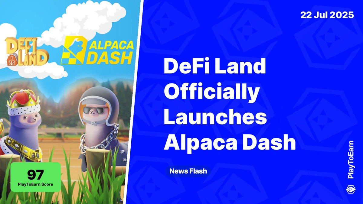 DeFi Land Officially Launches Alpaca Dash with $10K+ Worth of Seasonal Prizes 🦙

PlayToEarn Score: 97 📈

💨 <a href="/DeFi_Land/">DeFi Land</a> has  launched Alpaca Dash on Solana, introducing a number of upgrades while allowing anyone with an Almighty Alpaca NFT to play and earn $DFL

Read more 🧵
