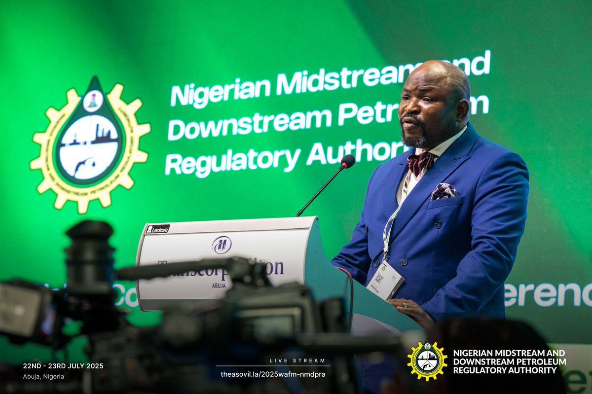 NigeriaGov's tweet photo. At #WAFM2025, Temitope Akinyemi, Special Adviser on Climate Finance, delivered a goodwill message on behalf of the Honourable Minister of Finance & Coordinating Minister of the Economy, Dr. Wale Edun.

He highlighted the critical nexus between climate finance, refined fuel markets, and energy transition, reaffirming Nigeria’s drive to unlock sustainable capital and de-risk investments in cleaner downstream infrastructure.

@NMDPRA_Official @NGRPresident #PBAT
#WAFM2025 #RefiningInAfrica #NigeriaEnergySummit #AfricaEnergyLeadership #RenewedHopeAgenda #EnergySecurity