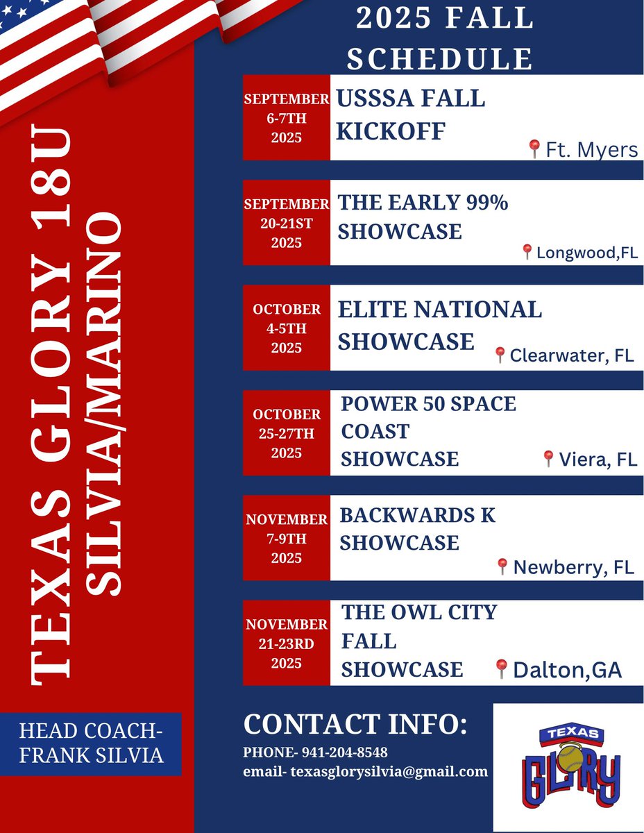 TXSGlorySilvia's tweet photo. After a hardworking, fun, and memorable summer season. We are so excited to announce our 2025 fall schedule. We cannot wait to keep working❤️💙. https://t.co/0Nq1S0w718