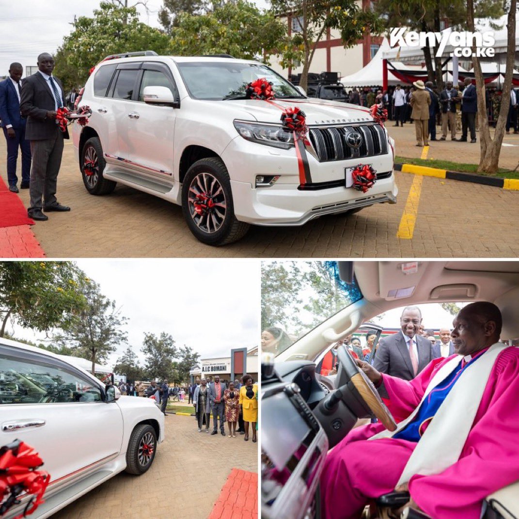 UBGK12's tweet image. Kenyan President Ruto gifts Benjamin Kalanzo, a well-known Bishop of Kenya, a brand new Land Cruiser Prado while 40% of the country lives below the poverty line.
No one knows how to commercialize Christianity like Africans.
Oh, and American televangelists.
