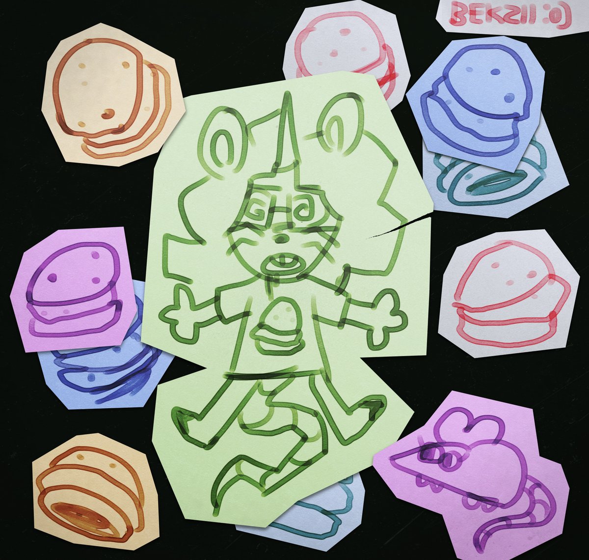 fuzzedmarz's tweet image. art fight attack for geencream. consumed by the chicken sandwiches