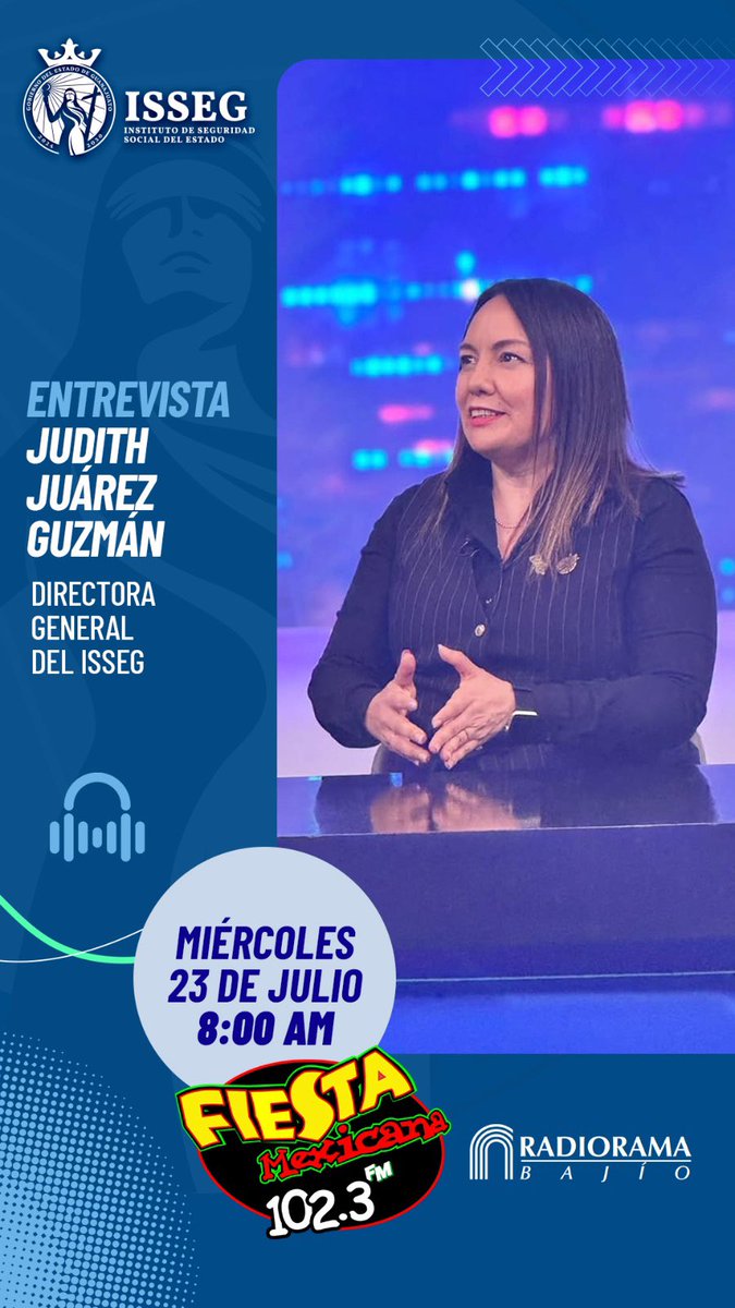 ISSEG (@issegente) on Twitter photo Mañana en Radiorama Bajío – Nuestras Noticias: entrevista con <a href="/JudithJuarezGz/">Judith Juárez Guzmán</a> , directora del #ISSEG.
Conoce los proyectos que fortalecen al Instituto y benefician a las y los guanajuatenses.
📺 Transmisión:
🌐 nuestrasnoticiasbajio.com
📘 FB: Nuestras Noticias Bajío Mañana en Radiorama Bajío – Nuestras Noticias: entrevista con <a href="/JudithJuarezGz/">Judith Juárez Guzmán</a> , directora del #ISSEG.
Conoce los proyectos que fortalecen al Instituto y benefician a las y los guanajuatenses.
📺 Transmisión:
🌐 nuestrasnoticiasbajio.com
📘 FB: Nuestras Noticias Bajío