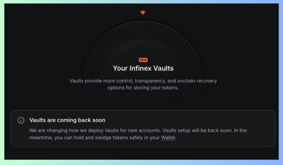 TheBrownGentYT's tweet image. One of the biggest teases on @infinex has to be the vaults.

Been waiting for them to return ever since I joined the ecosystem.

I’ve heard some early users still have access, can anyone confirm?

More importantly, what does it take to get one soon? 😉