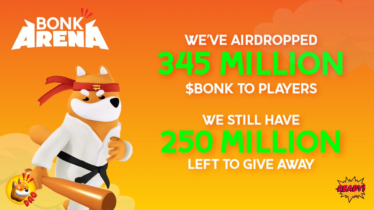 BONKArenaGame's tweet image. PLAY @BONKArenaGame TO GET REWARDED❗️❗️❗️
We've distributed over $10,000 USD to players for posting content & simply spawning into the game.
WE HAVE 280 MILLION $BONK LEFT IN THE PRIZE POOL TO GIVE AWAY! @bonk_inu @bonk_dao
Play now, win your share 💰
play.bonkarena.com