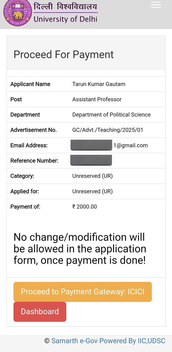TARUNspeakss's tweet image. DU is literally charging 2000 rs to apply for the post of Assistant Professor.
Earlier, you had to pay 500 rs only once, and you could apply for all vacancies in the same dept.
Then they made a new website where you had to pay 500 rs for each vacancy, now it's 2000.
This is…