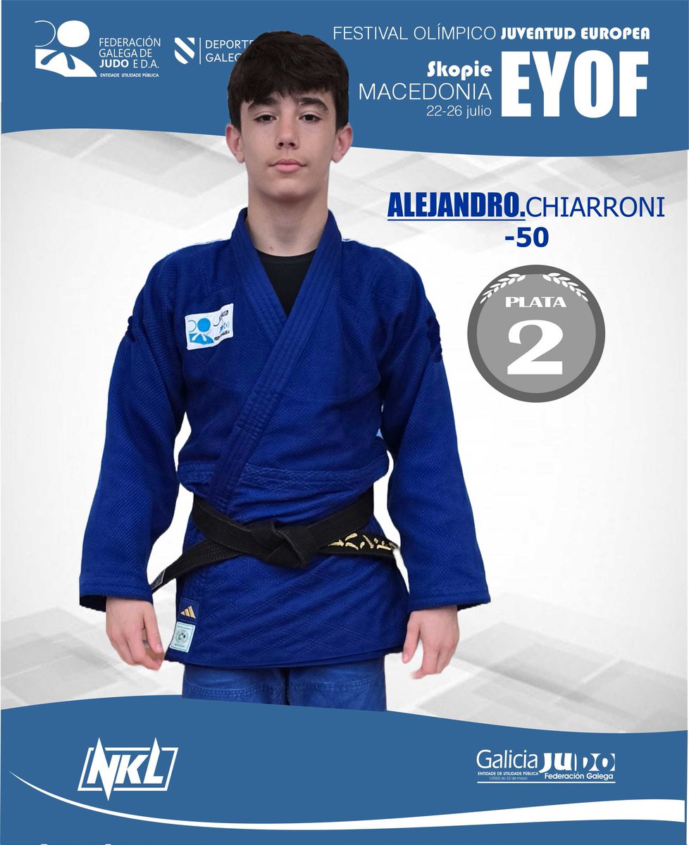 📢 EYOF
Festival Olímpico de la Juventud Europea 🇪🇺
📍Skopie.  MACEDONIA 🇲🇰
⏰️ 22-26 julio

● 🥋 -50kg. 
2️⃣ ALEJANDRO CHIARRONI 
🥉 medalla de BRONCE. 

<a href="/deportegal/">deportegal</a> 
@ufedega 
@dojo_quino
@judocgtd
@nklbudoshop
@adidascombatsports 

#ADIDAS #NKLADIDAS #TEAMADIDAS #ADIDASJudo
