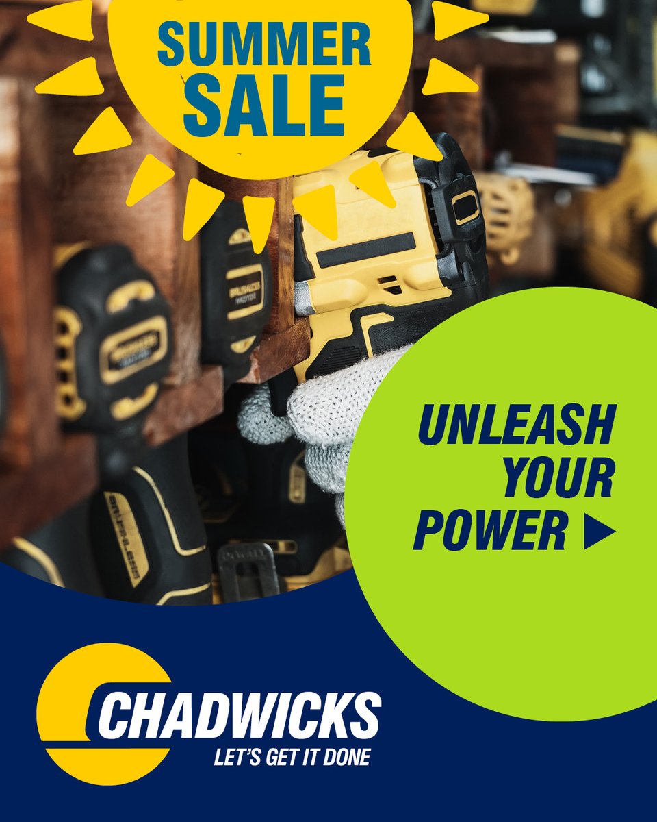 ChadwicksIE's tweet image. Power tools letting you down? π οΈ
Stop wasting time β weβve got offers on all the tools you need to get the job done right.
Shop in-store or online with click & collect and home delivery.
Browse the full range π ow.ly/puB750WtbjP
#SummerSale #Chadwicks #LetsGetItDone