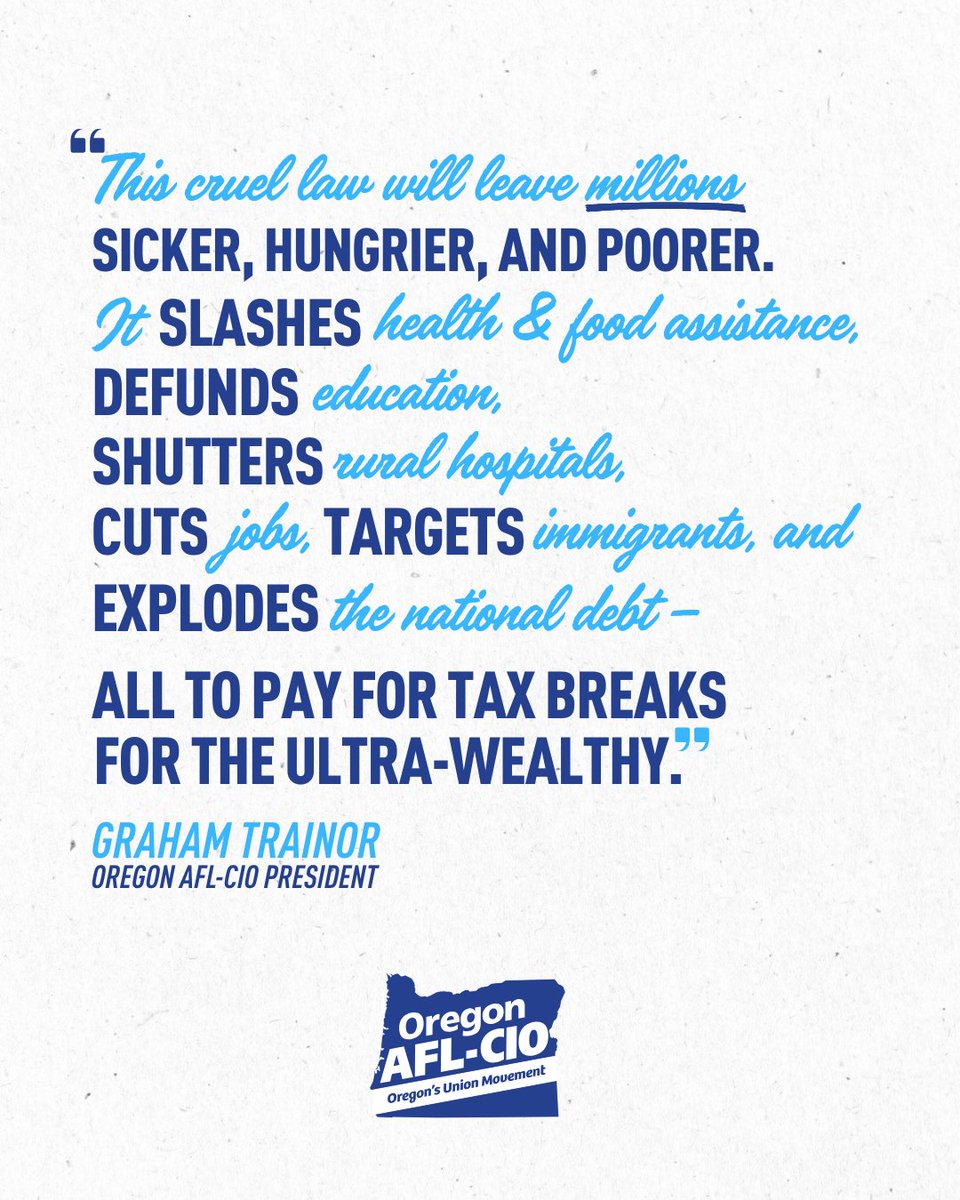 OregonAFLCIO's tweet image. The budget reconciliation bill is an absolute betrayal of working people, Oregon AFL-CIO President Graham Trainor says in his latest article for @nwlaborpress.
ow.ly/Es9k50WtvTu