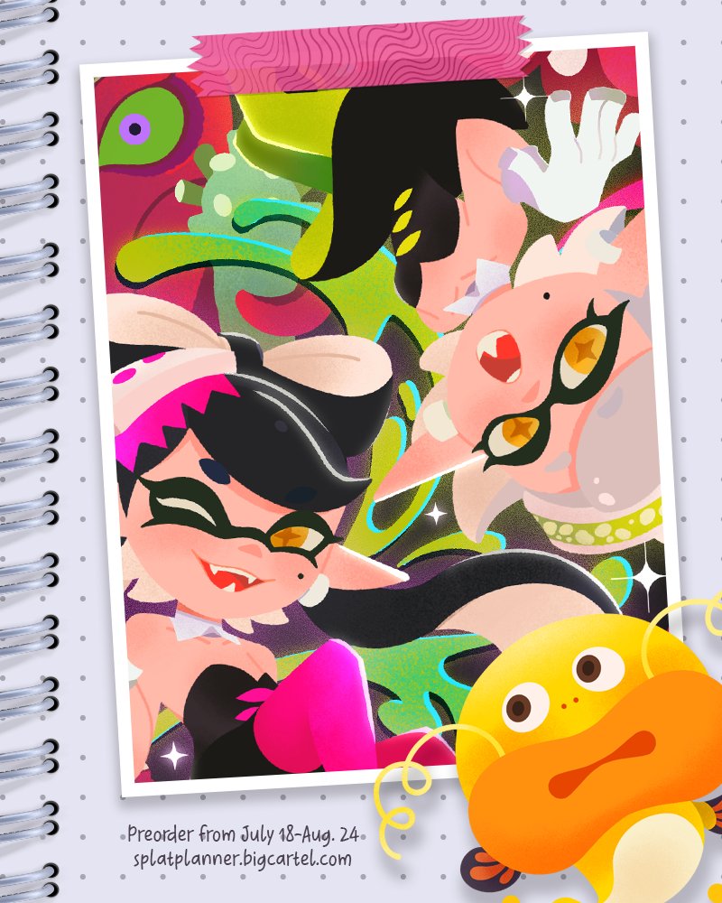 SplatPlanner's tweet image. The first month features the Squid Sisters. Here is a small preview of @aydanadhira's illustration.
Preorders are open until August 24!
🩷 splatplanner.bigcartel.com