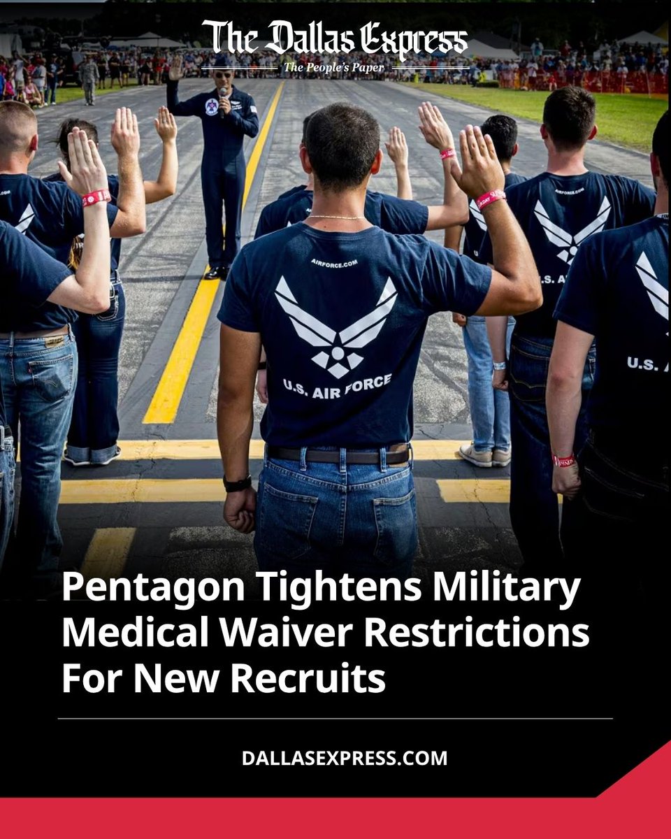 DallasExpress's tweet image. Pentagon tightens medical waiver rules for military recruits, raising health standards to ensure force readiness. Some conditions now need service secretary approval or are non-waivable. New policy effective immediately.
dallasexpress.com/national/penta…