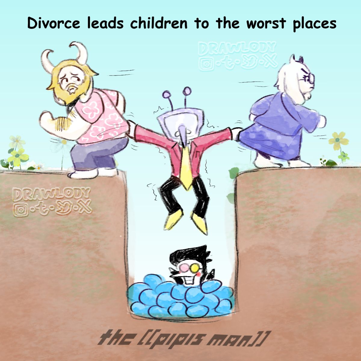 Drawlody's tweet image. Child of divorced become a divorcee #DELTARUNE #spamtenna #toriel #asgore