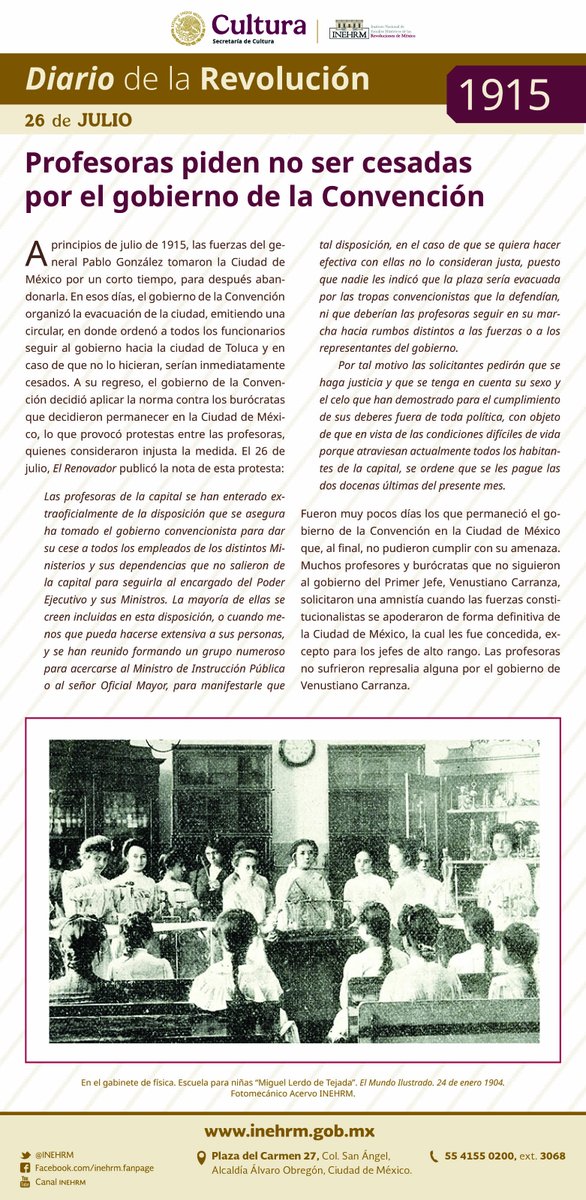 INEHRM's tweet image. #DiarioDeLaRevolución
26-julio-1915
Profesoras piden no ser cesadas por el gobierno de la Convención
📷 En el gabinete de física. Escuela para niñas “Miguel Lerdo de Tejada”. El Mundo Ilustrado. 24 de enero 1904. Fotomecánico Acervo INEHRM.