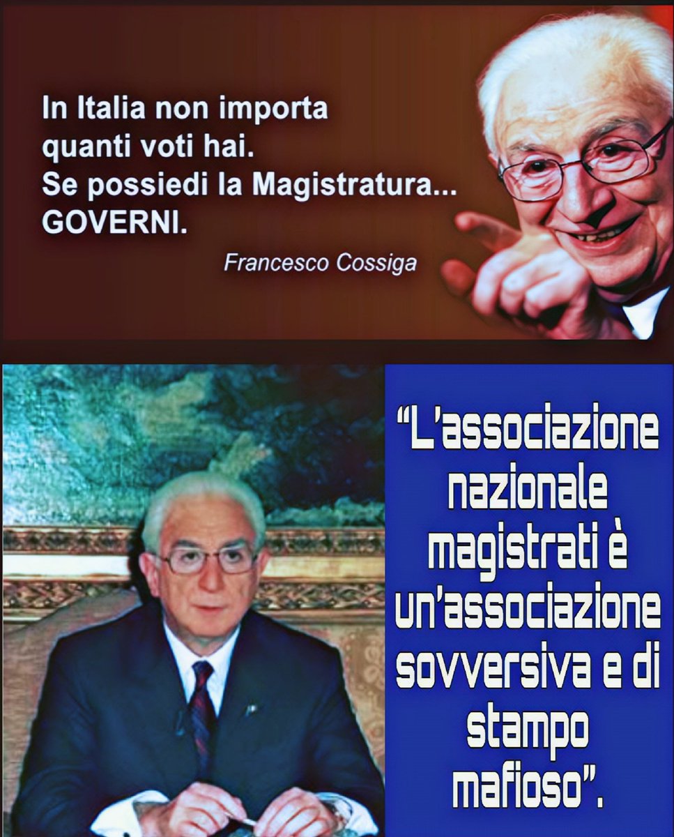 Vittori87874074's tweet image. DOVERE CHIAMA LASCIO UN RICORDO 馃憢
AVEVA RAGIONE IL GRANDE COSSIGA IN ITALIA NON IMPORTA QUANTI VOTI HAI SE POSSIEDI LA MAGISTRATURA PUOI GOVERNARE