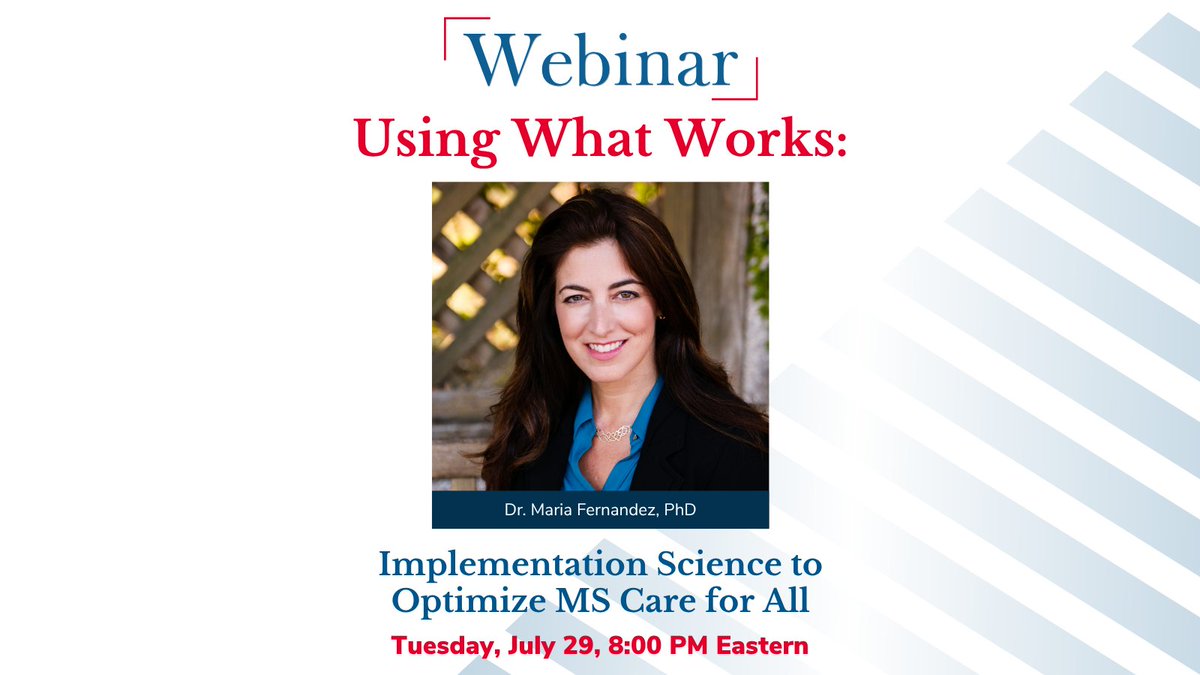 MSassociation's tweet image. How is MS research used to improve care? 🔬 

In this webinar, explore how implementation science helps turn proven research into everyday practice – making MS care more effective, consistent, and equitable. 

Register now: mymsaa.org/event/webinar-…

#multiplesclerosis #msawareness