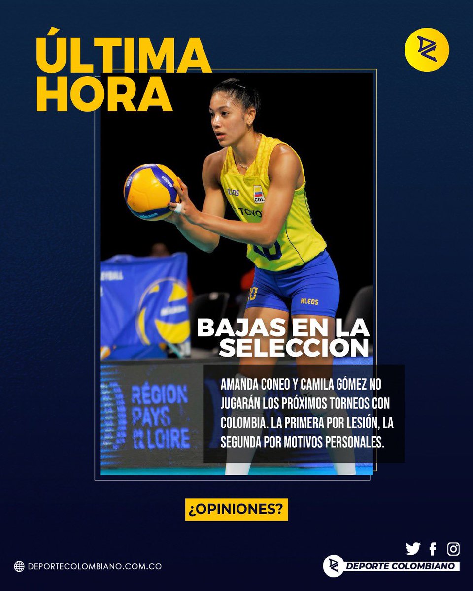 DeportColombia's tweet image. ¡NO 😭! Colombia va sin Amanda y Camila
La federación colombiana de voleibol femenina anunció en la mañana de hoy que dos de las principales jugadoras del equipo estarán ausentes en la Copa Panamericana y el MUNDIAL.
¿Qué tanto crees que afecte su ausencia?