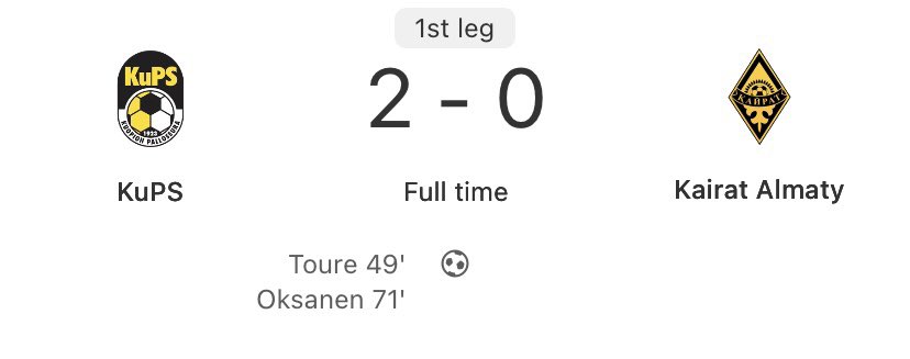 TheEuroFE's tweet image. 🇫🇮 Kuopion Palloseura have NEVER played in a Major European Group/League Phase!
They have one hand on a GUARANTEED League Phase spot after being Kairat Almaty 2-0 in the Champions League second qualifying round first leg.
KuPS are very much on the VERGE of HISTORY!