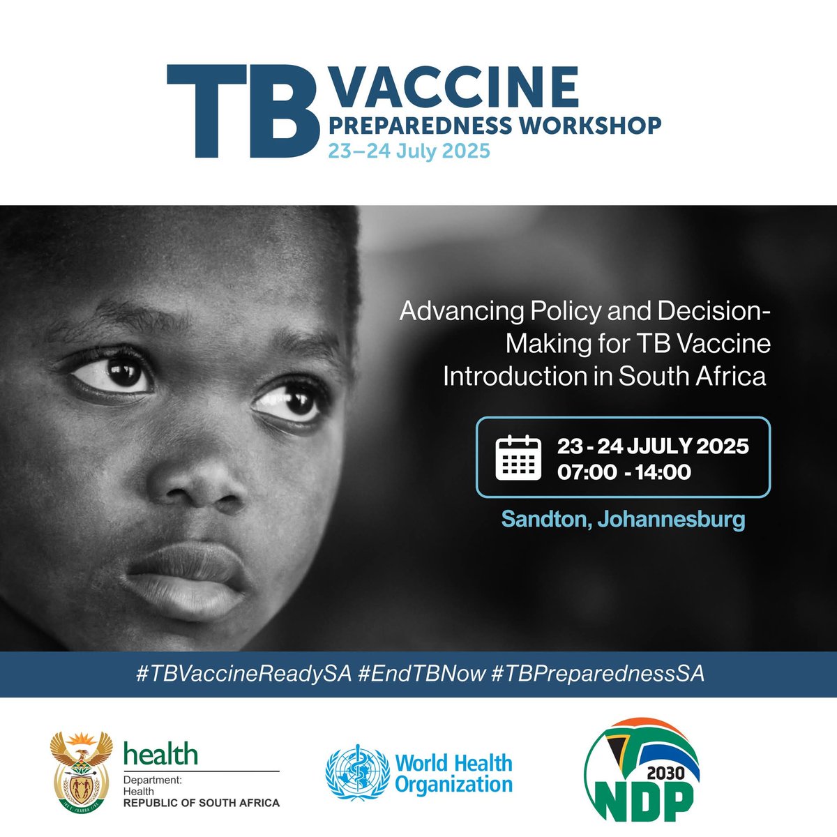 HealthZA's tweet image. TB Vaccine Preparedness Workshop to be held in Johannesburg from 23-24 July 2025.
