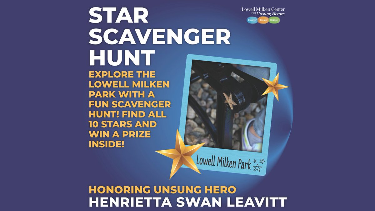 ✨ Star Scavenger Hunt at Lowell Milken Park! ✨ Find all 10 hidden stars, then stop by the Lowell Milken Center for a prize! Along the way, discover Unsung Hero Henrietta Swan Leavitt, whose work measuring star brightness helped unlock the size of the universe. 🌟 #UnsungHero