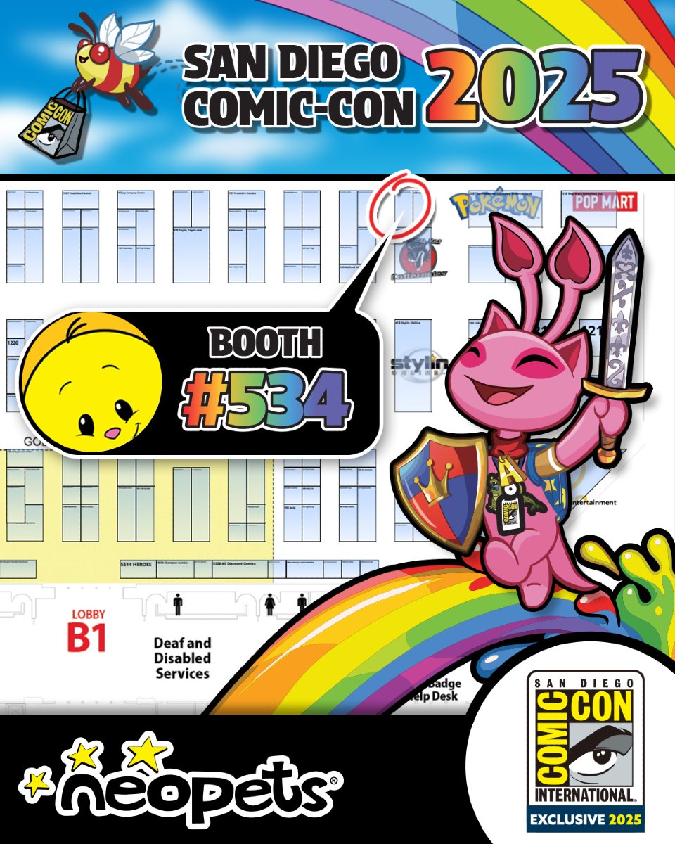 Neopets's tweet image. Only 1 SLEEP till Neopets is at #sdcc2025 - Don't get carried away counting Babaas and miss us! 🌈
We'll be at Booth #534 with Big Aisha and tons of fun! And if that's not enough, we'll be partying the night away at Cielo Rooftop Lounge on July 24 with games, prizes + more! Get…