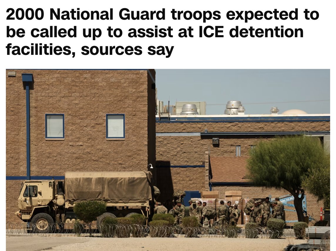 US_ShipOfState's tweet image. Roughly 2,000 National Guard troops across multiple states are expected to be mobilized to help ICE at detention facilities.
It’s unclear when the troops will be mobilized, though the US official said the move could come as soon as this week. The troops will be placed on Title…