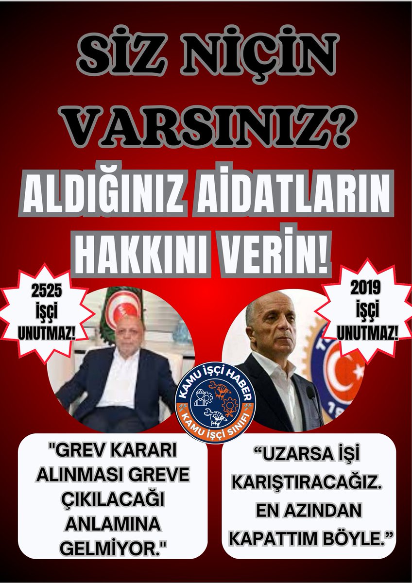 TÜİK Verilerinin gerçekliğine inanmıyoruz diyenler Kamu İşçisini TÜİK verilerine SATTI!
TÜİK’in makyajlı enflasyonu, işçiye zam diye dayatılıyor.
Ama herkes biliyor:

📉 ENFLASYON FARKI ZAM DEĞİLDİR!

KÇPyok Hükmündedir
<a href="/turkiskonf/">TÜRK-İŞ</a> <a href="/hakiskonf/">HAKİŞ KONFEDERASYONU</a>