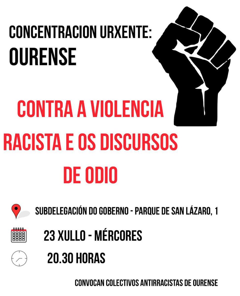 anticapi_GZ's tweet image. 📢 Concentración de urxencia en Ourense este mércores contra a violencia racista e os discursos de odio. Só a autoorganización das clases traballadoras pode frear á extrema dereita. #StopXenofobia