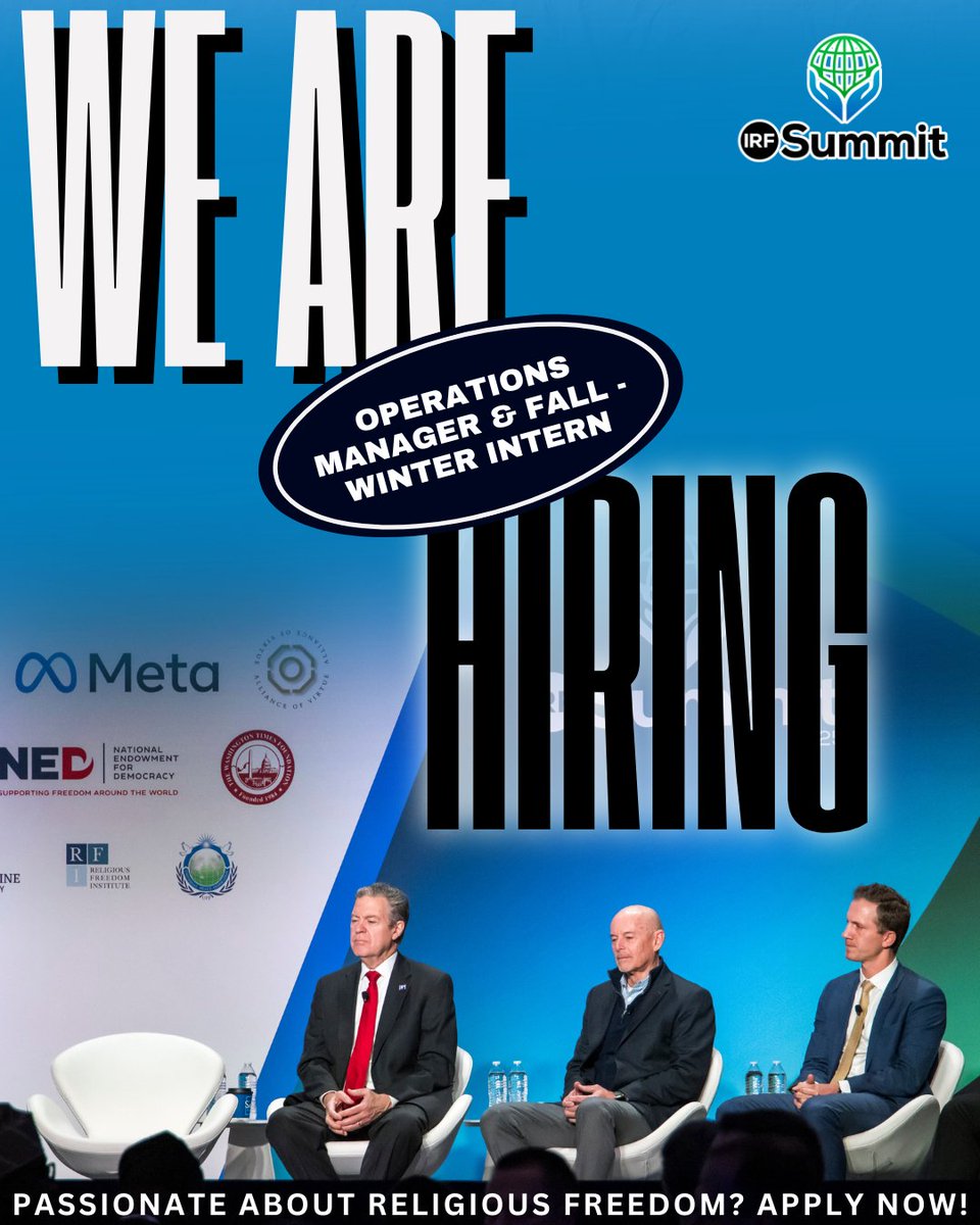 IRFSummit's tweet image. Are you passionate about #religiousfreedom, with an eye for attention and detail? The International Religious Freedom (IRF) Summit is #hiring for these two key roles 👇
1. Operations Manager (Full-Time; Contract): irfsummit.org/wp-content/upl…
2. Fall–Winter Intern (Part-Time):…