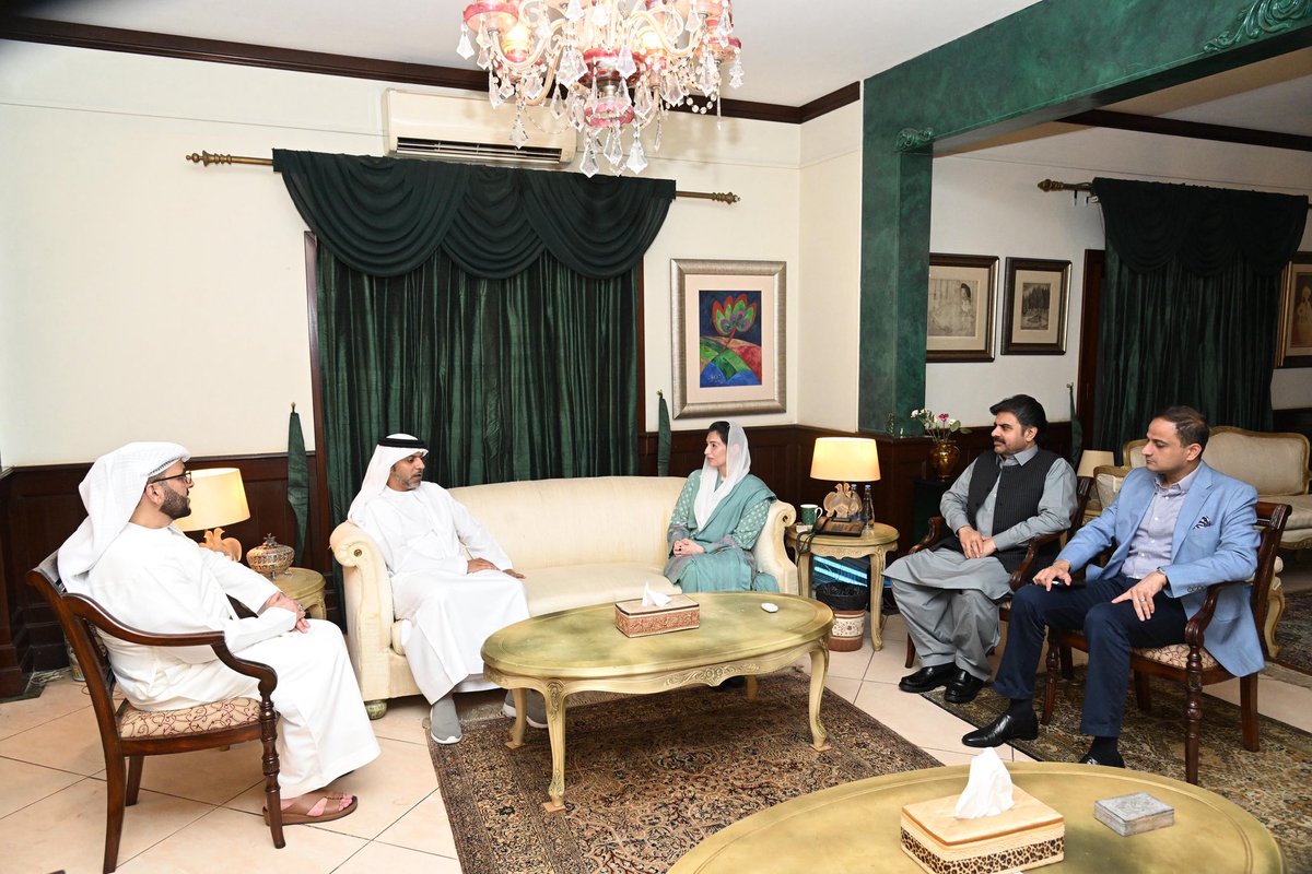 H.E. Hamad Obaid Alzaabi, the UAE Ambassador in the Islamic Republic of Pakistan, meets H.E. Aseefa Bhutto Zardari, the First Lady of Pakistan, discusses bilateral cooperation and joint initiatives in women’s empowerment between the two countries, H.E. Bakheet Atiq Al Remeithi,